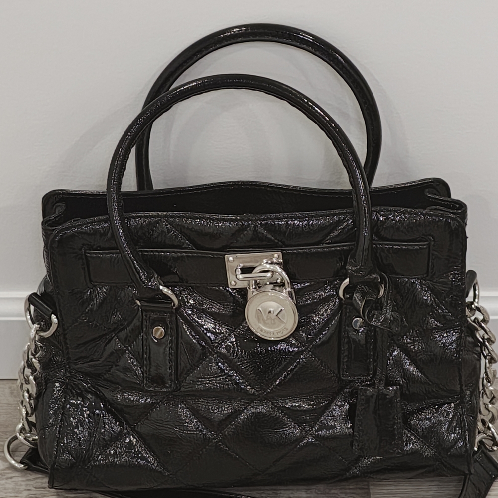 Michael Kors Small Black Patent Leather Hamilton Tote